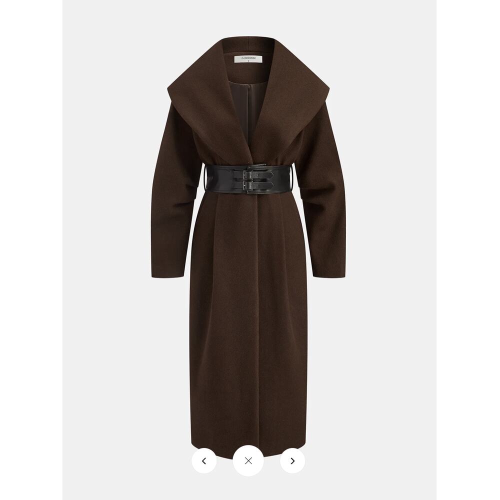 NWT Commense Oversized Collar Tweed Long Coat with Wide Belt Sz XL